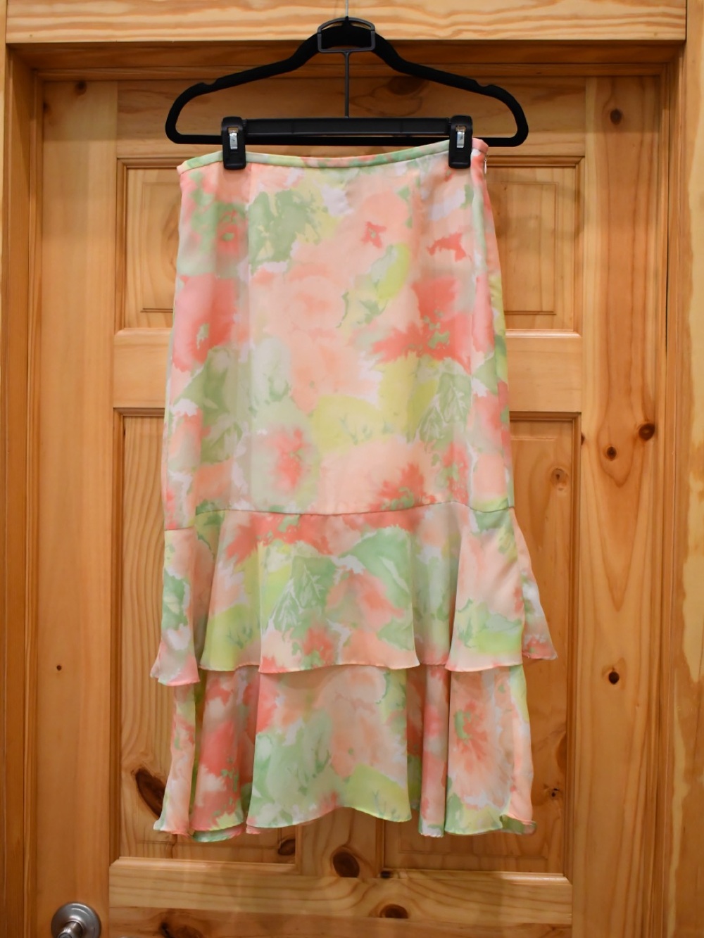 Emma James Watercolor Tiered High-Low Peach & Mint Skirt 8